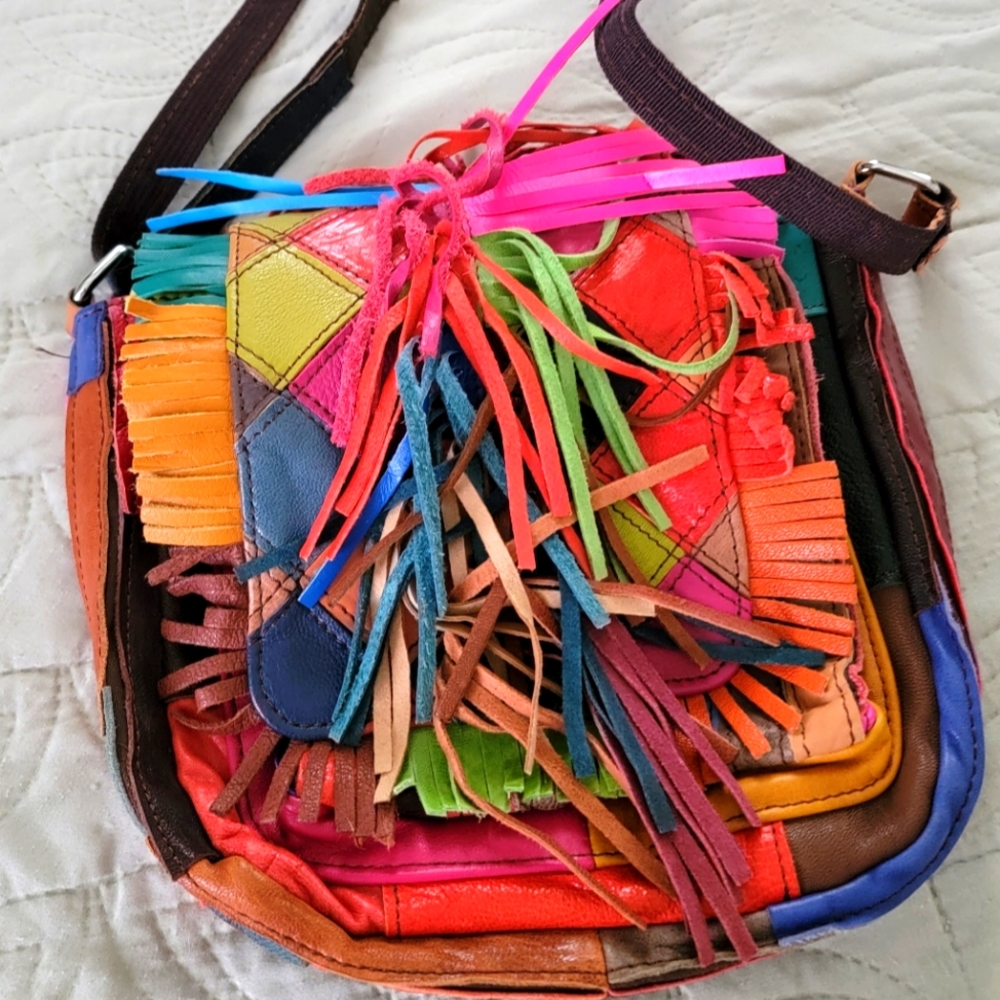 Patchwork purse with fringe